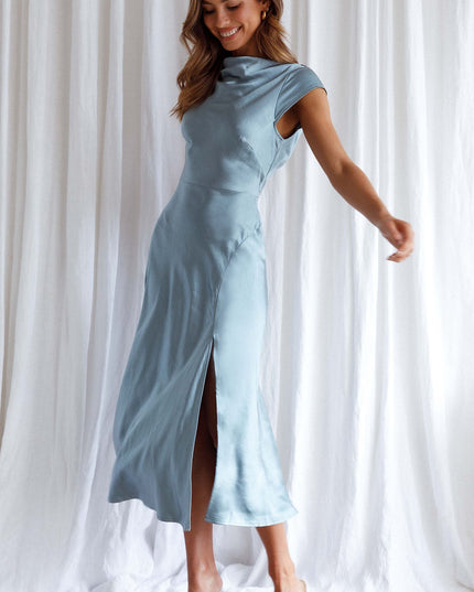 Blue Twist Back Midi Dress