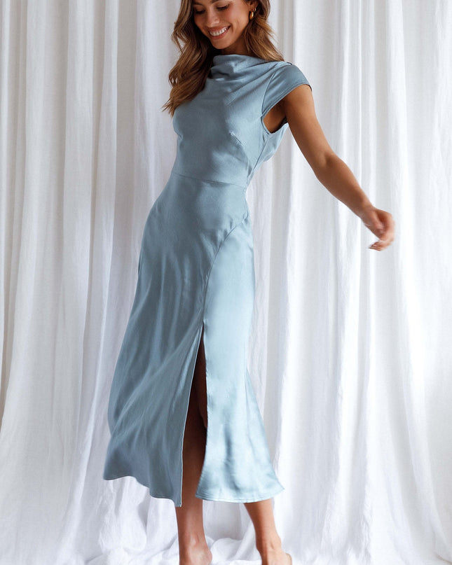 Blue Twist Back Midi Dress