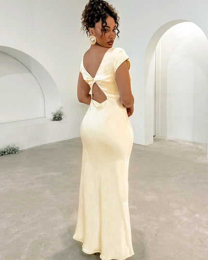 Yellow V-Neck Twist Back Midi Dress