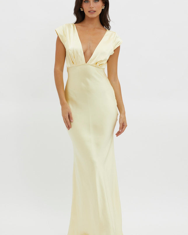 Yellow V-Neck Twist Back Midi Dress