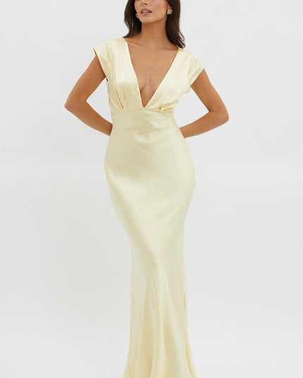 Yellow V-Neck Twist Back Midi Dress