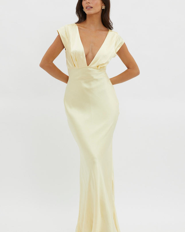 Yellow V-Neck Twist Back Midi Dress