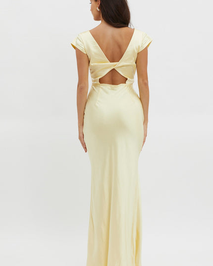 Yellow V-Neck Twist Back Midi Dress