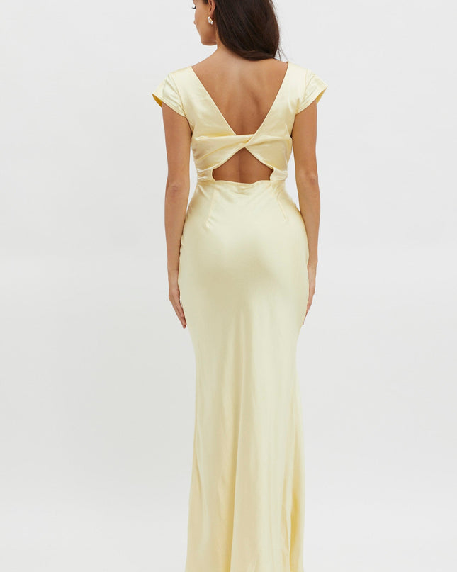 Yellow V-Neck Twist Back Midi Dress