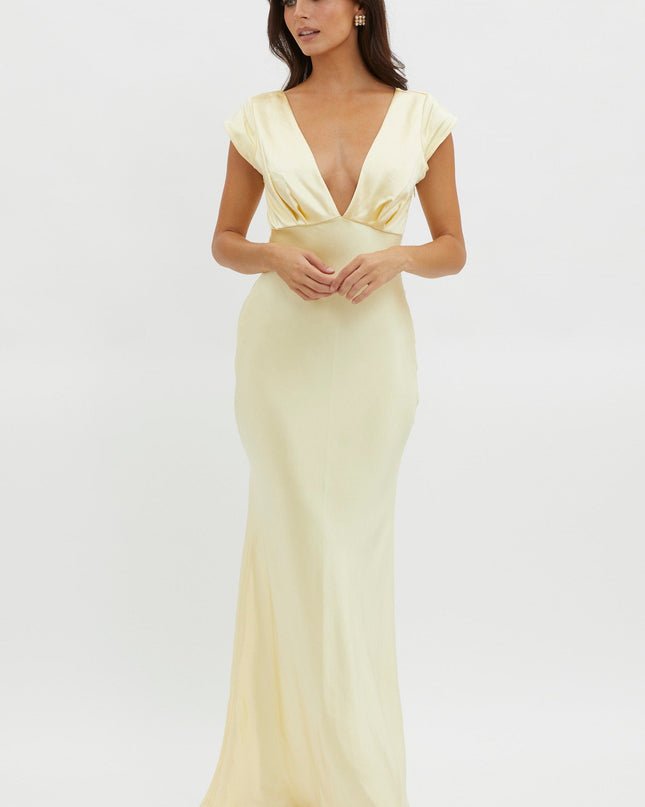 Yellow V-Neck Twist Back Midi Dress