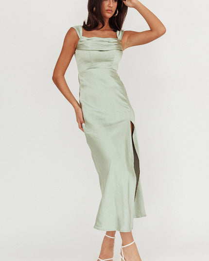 Sage Off-Shoulder V-Back Dress