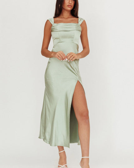 Sage Off-Shoulder V-Back Dress