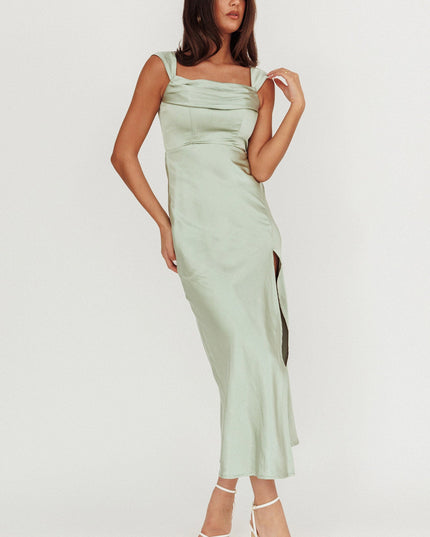 Sage Off-Shoulder V-Back Dress