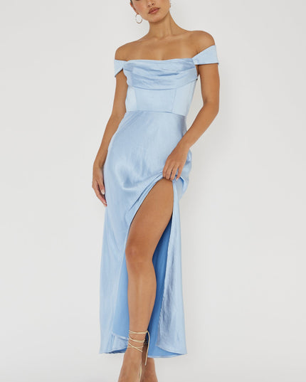 Blue Off-Shoulder V-Back Dress