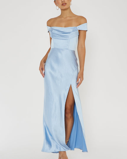 Blue Off-Shoulder V-Back Dress