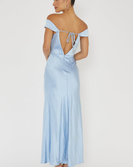 Blue Off-Shoulder V-Back Dress