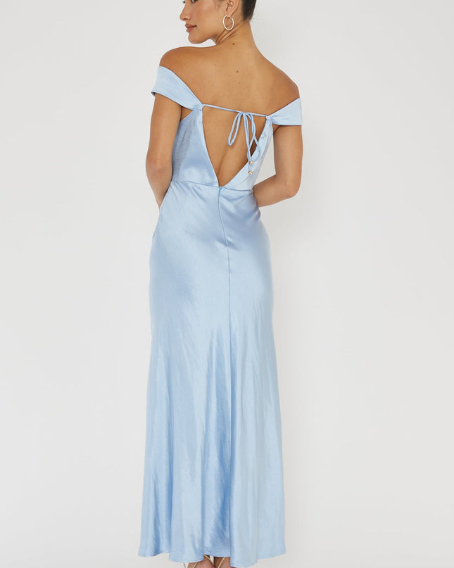 Blue Off-Shoulder V-Back Dress