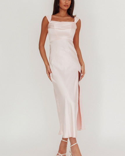 Blush Off-Shoulder V-Back Dress