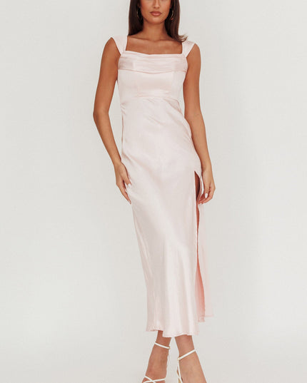 Blush Off-Shoulder V-Back Dress
