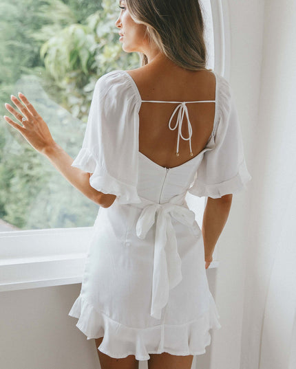 White Mine Ruffle Hem Dress