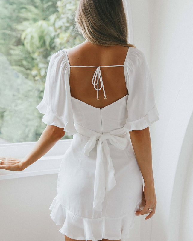 White Mine Ruffle Hem Dress