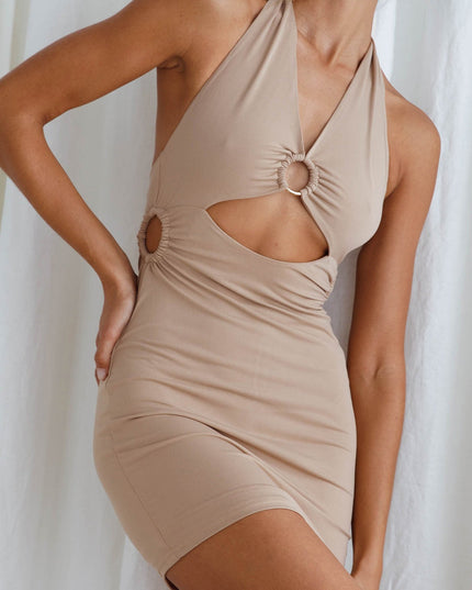 Taupe Magic Halterneck Cut-Out Mini Dress