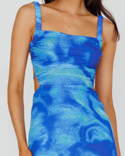 Blue Lace-Up Back Side Split Maxi Dress Swirl