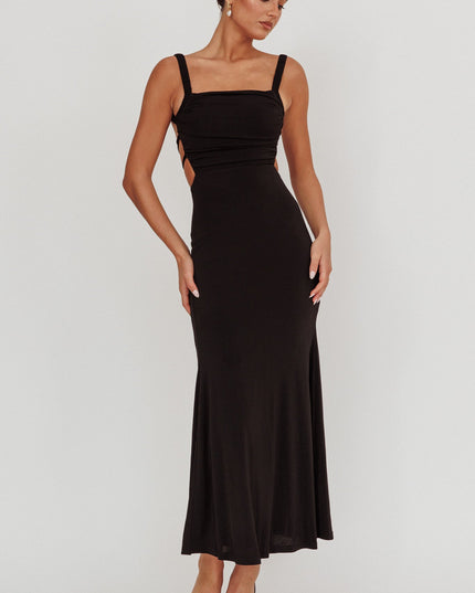 Black Lace-Up Back Maxi Dress
