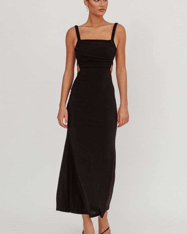 Black Lace-Up Back Maxi Dress
