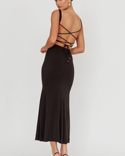 Black Lace-Up Back Maxi Dress