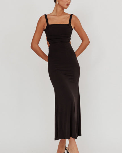 Black Lace-Up Back Maxi Dress