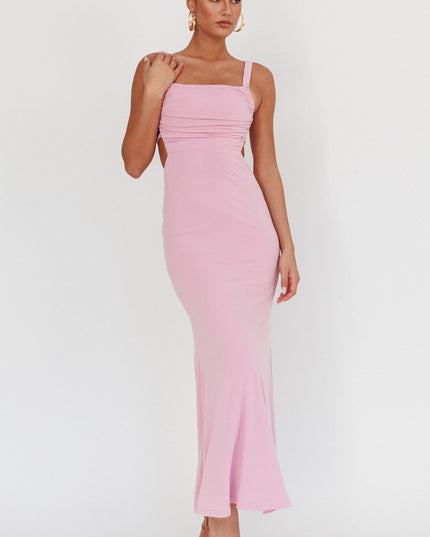 Lilac Lace-Up Back Maxi Dress