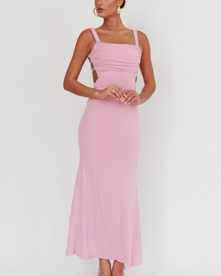 Lilac Lace-Up Back Maxi Dress
