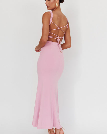 Lilac Lace-Up Back Maxi Dress