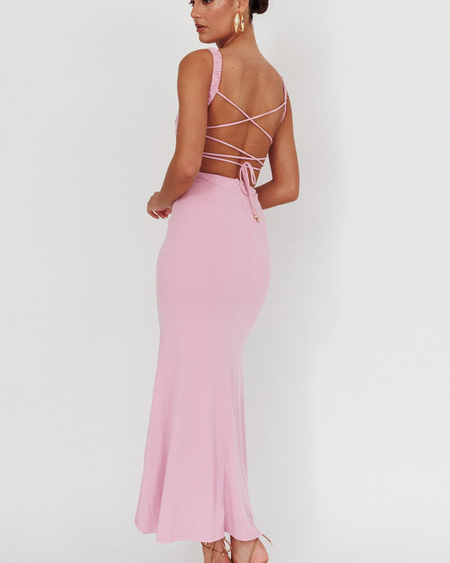 Lilac Lace-Up Back Maxi Dress