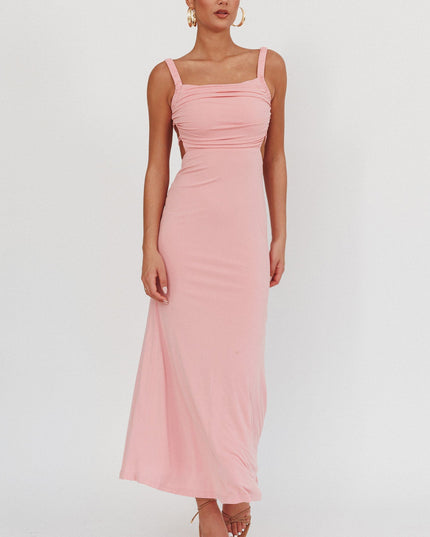 Pink Lace-Up Back Maxi Dress