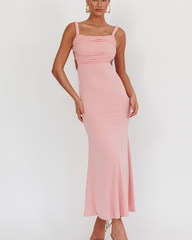 Pink Lace-Up Back Maxi Dress
