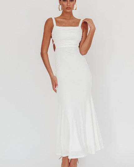 White Lace-Up Back Maxi Dress