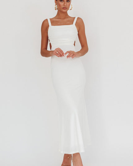 White Lace-Up Back Maxi Dress