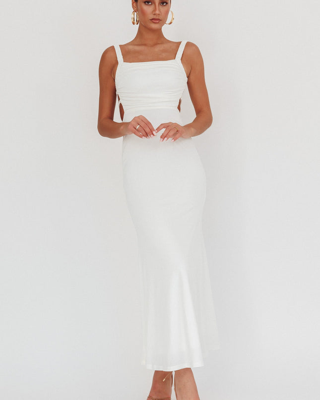 White Lace-Up Back Maxi Dress