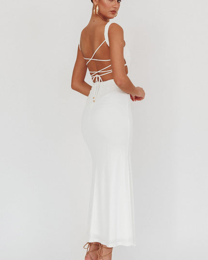 White Lace-Up Back Maxi Dress