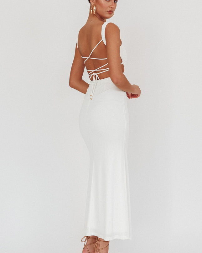 White Lace-Up Back Maxi Dress