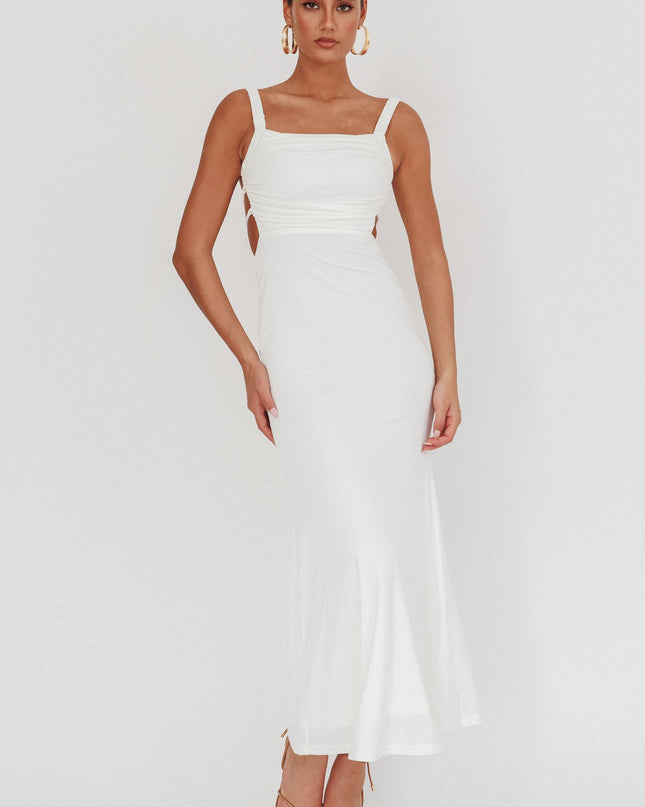White Lace-Up Back Maxi Dress