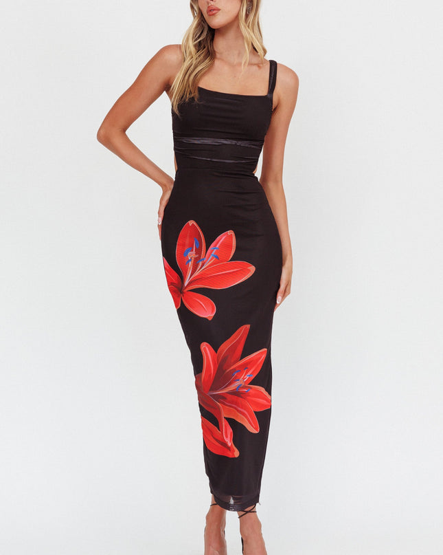 Black Lace-Up Back Maxi Dress Lily