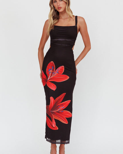 Black Lace-Up Back Maxi Dress Lily