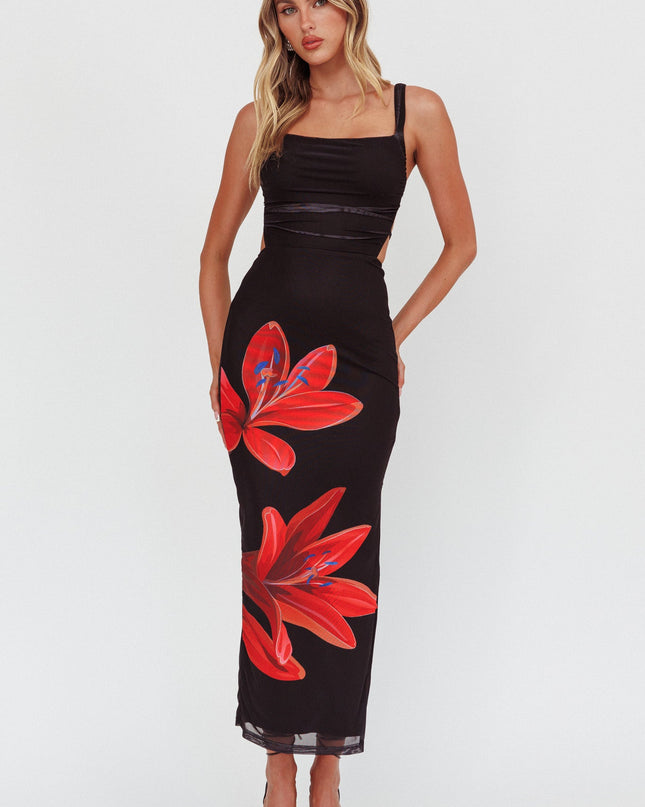 Black Lace-Up Back Maxi Dress Lily