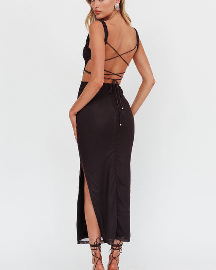 Black Lace-Up Back Maxi Dress Lily