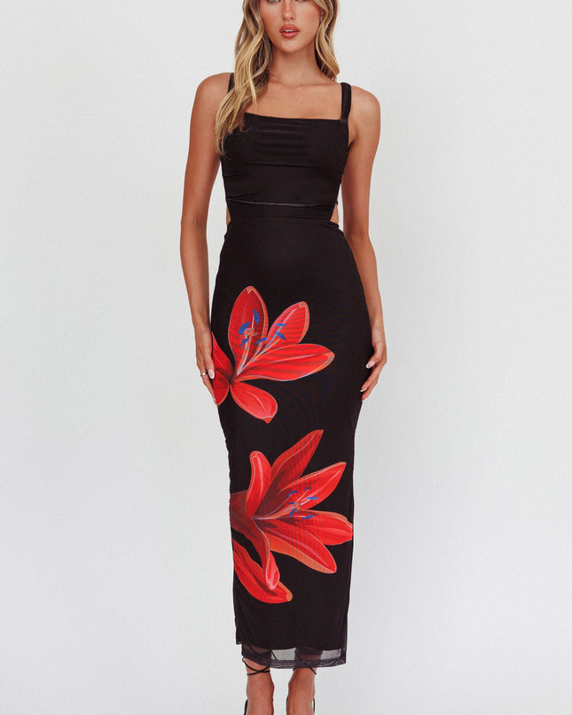 Black Lace-Up Back Maxi Dress Lily