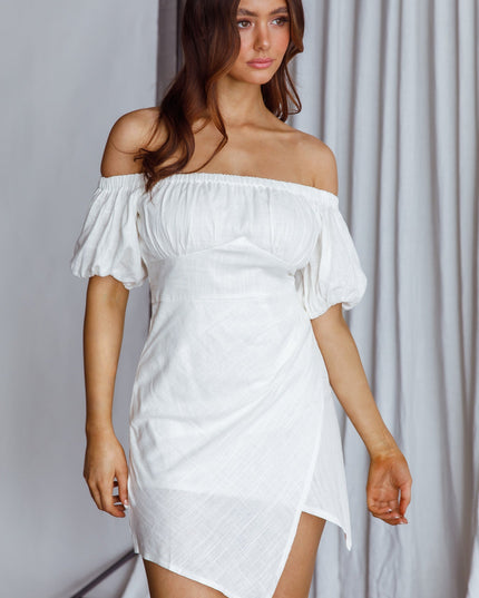 White Off-Shoulder Puff Sleeve Dress