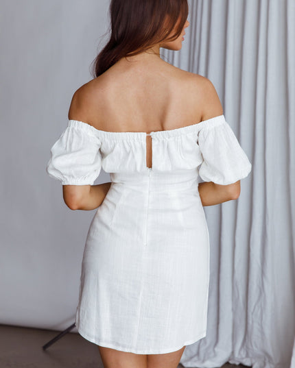 White Off-Shoulder Puff Sleeve Dress