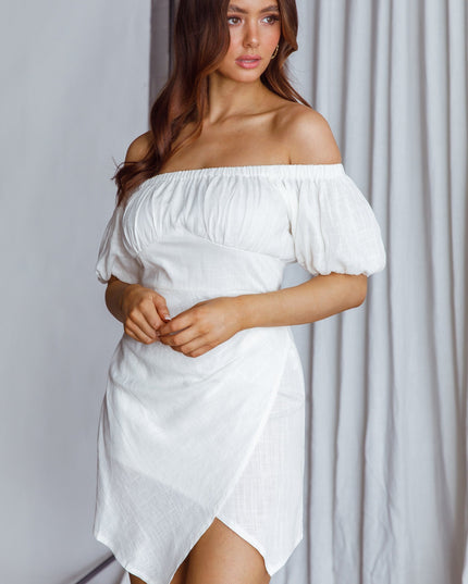 White Off-Shoulder Puff Sleeve Dress