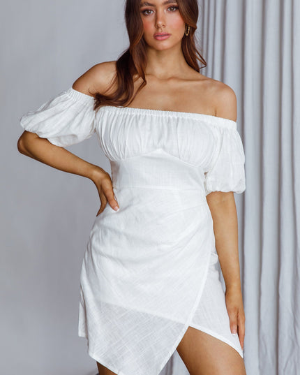 White Off-Shoulder Puff Sleeve Dress