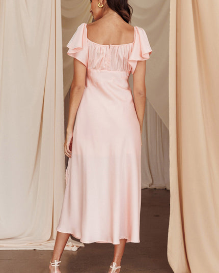 Blush Flutter Sleeve Side Split Midi Dress