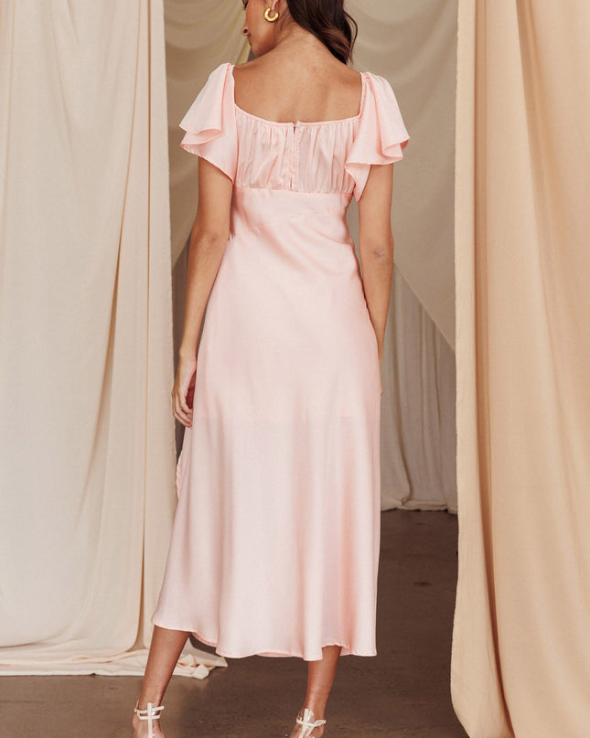 Blush Flutter Sleeve Side Split Midi Dress