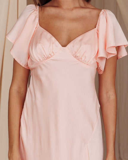 Blush Flutter Sleeve Side Split Midi Dress